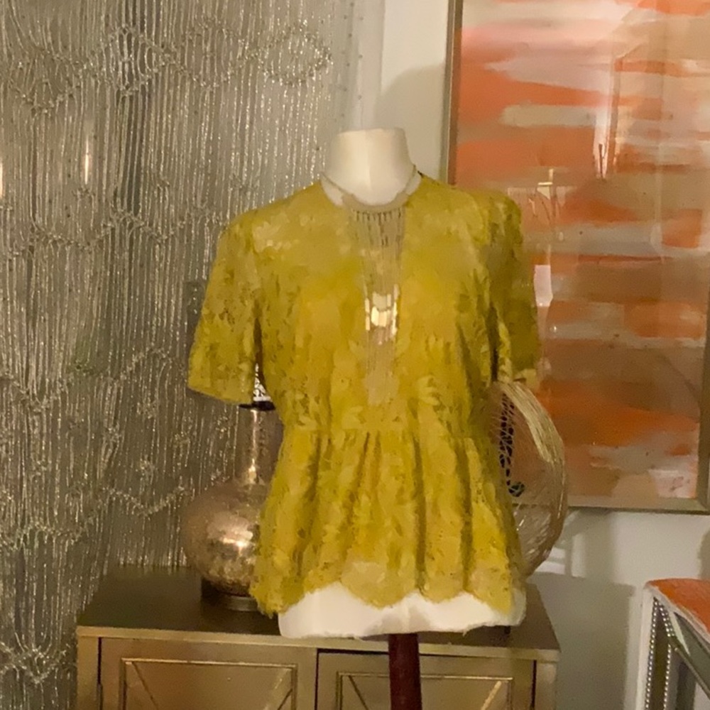 Peplum mustard color lace top